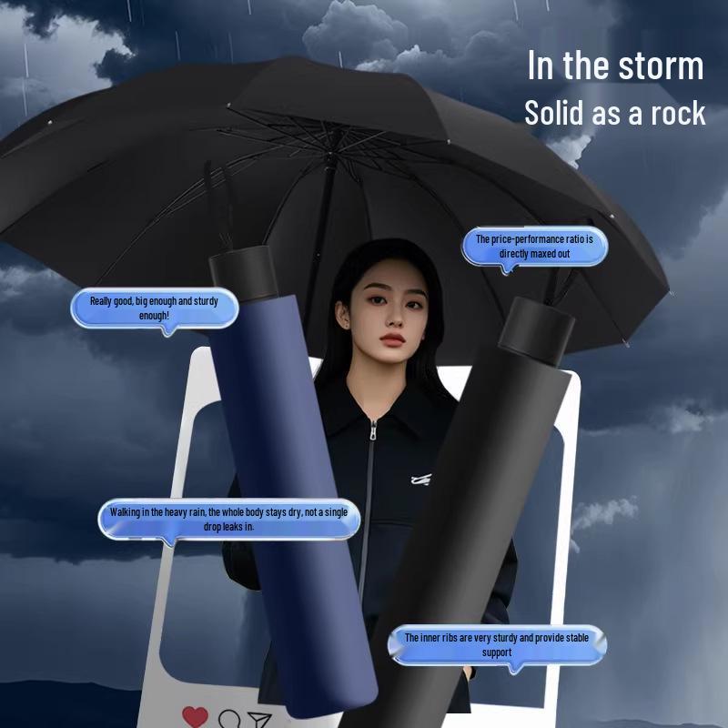 Twelve-Rib Thickened Reversible Umbrella - Large Folding Dual-Use for Rain & Sun Protection