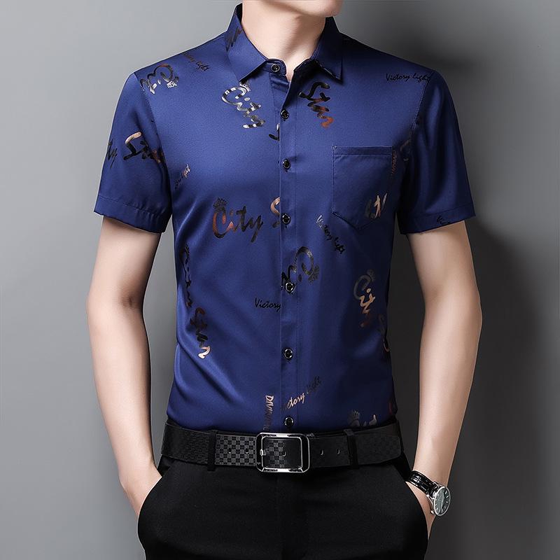 Men's Summer Floral Ice Silk Half-Sleeve Non-Iron Shirt
