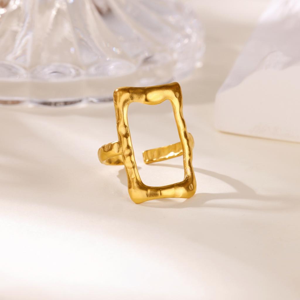 Popular New Irregular Geometric Hollow Stainless Steel Gold-plated Personalized Opening Women's Ring