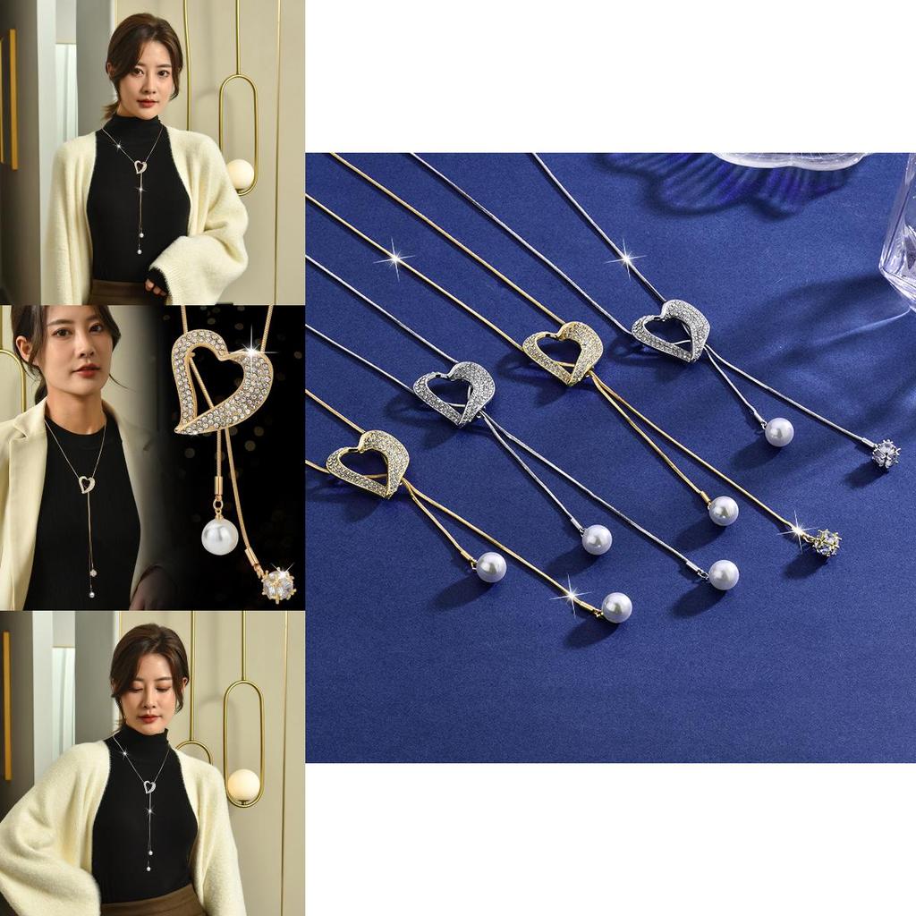 Elegant Heart Shaped Crystal Necklace With Pearl Accents In Stylish Designs For Women