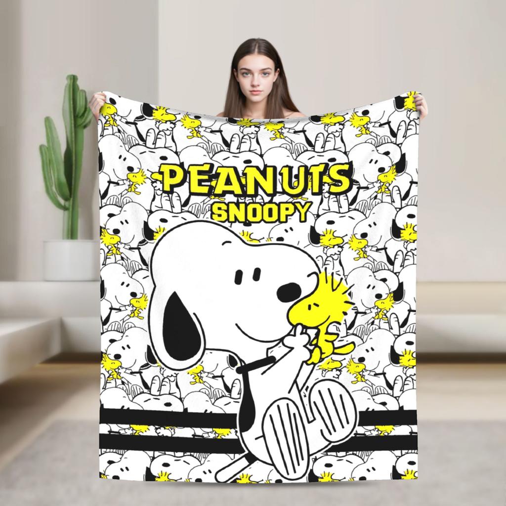 Snoopy Listen to music Blankets Fleece Spring Autumn Cartoon  Multifunction Super Warm Throw Blanket for Home Plush Thin Quilt