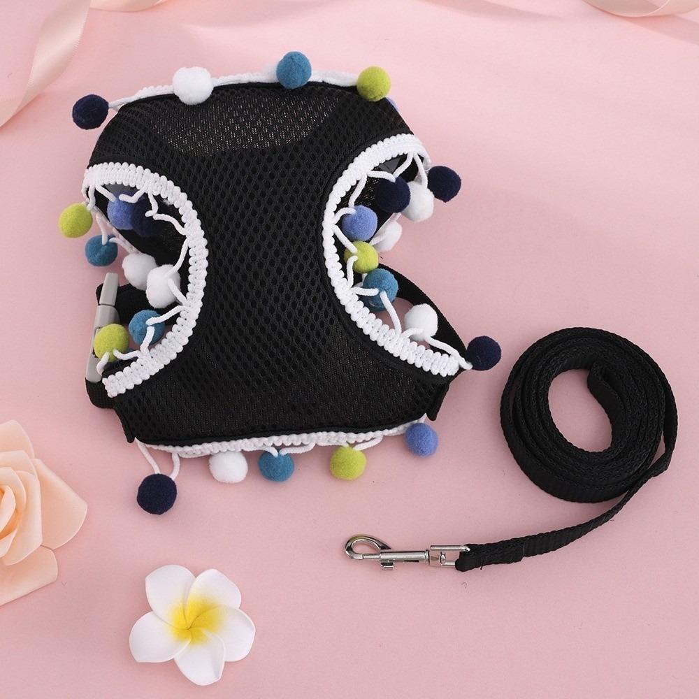 

Colorful Ball Dog Harness Vest Breathable Mesh Dog Chest Strap Durable Pet Walking Rope Daily Use S чёрный