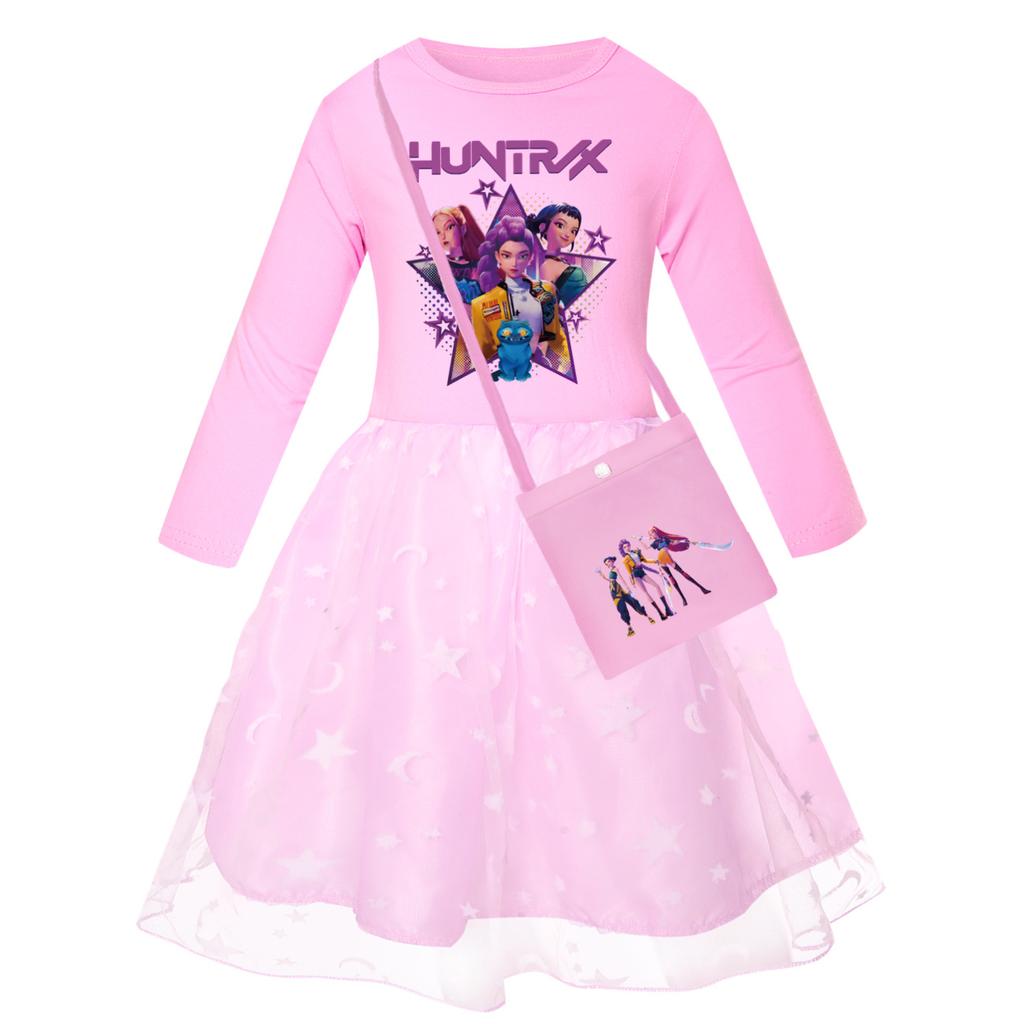 

Girls Star-Print Skirt Round-Neck Long-Sleeve Colorful Lace Patchwork Dress 110cm