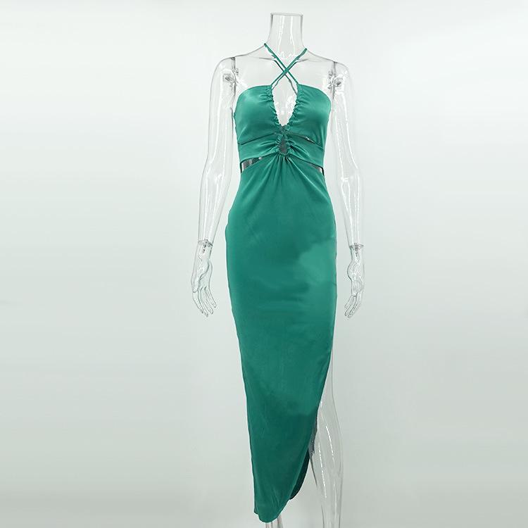 Summer Women's Split Hanging Neck Slim Elegant Dresses