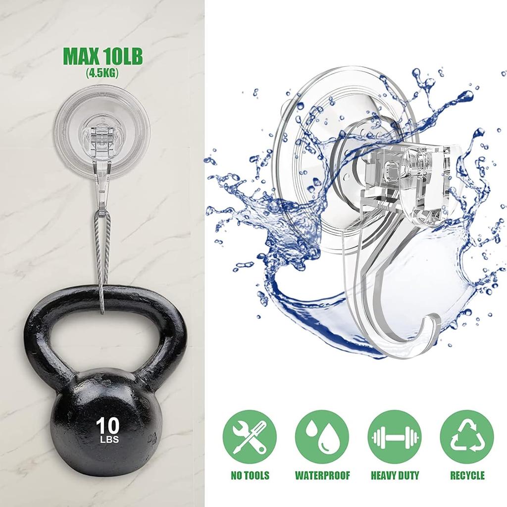 4er-Pack Saugknapfhaken für Dusche, Große Transparente Hochleistungs-Saugknapfhaken, Kranzhänger