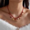 Christmas Multilayer Beaded Letter Necklace For Women Santa Claus Xmas Tree Wreath Elk Pendant Rice Beads Choker Holiday Jewelry