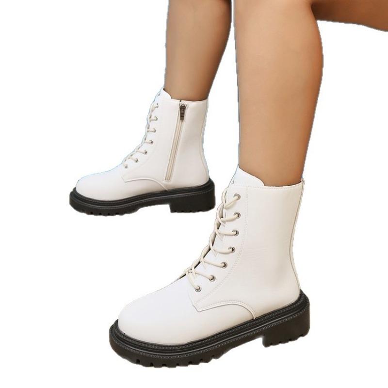 New Styles of Chunk-heeled Boots, Thick-soled Ankle Boots, Lace-up Motorcycle Boots, Slim Boots and Women's Shoes