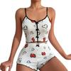 2 Pezzi/Set Pigiama Estivo da Donna Completo Stampa Farfalla Cuore Senza Maniche Schiena Scoperta Cop