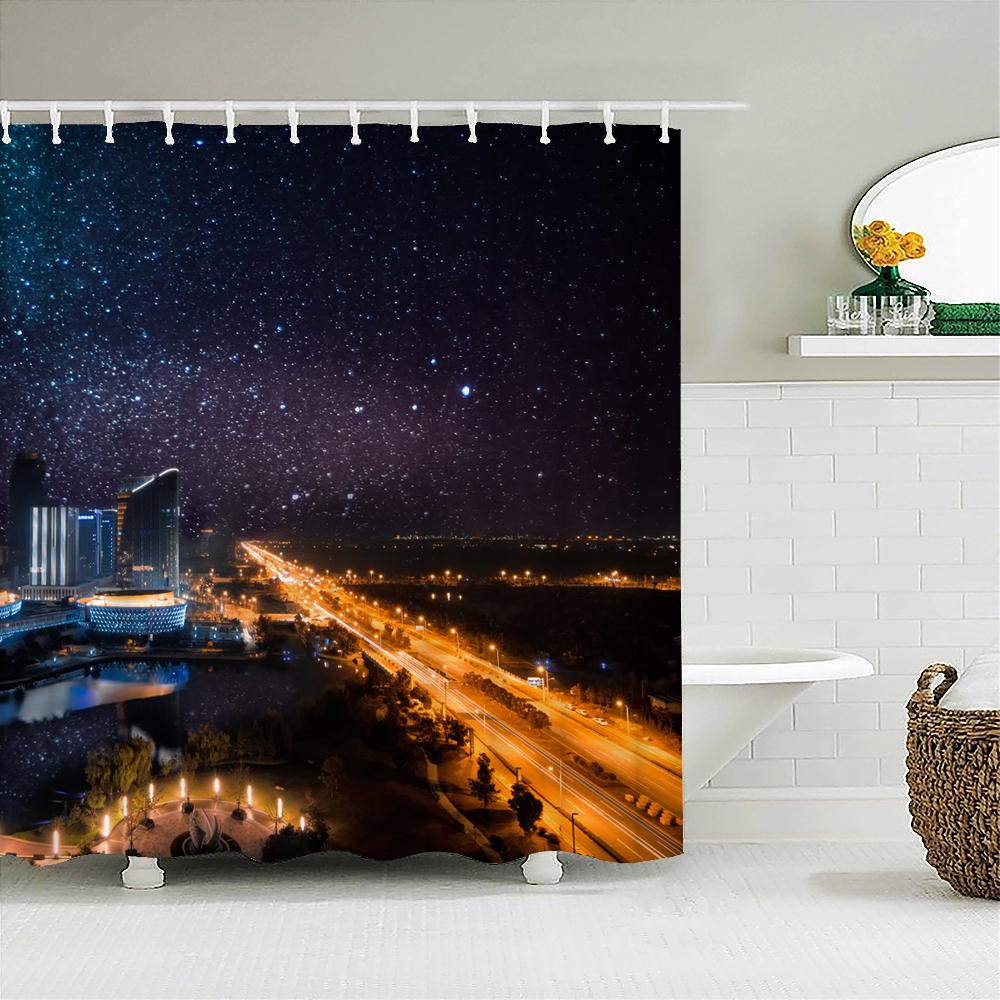 New York London Bridge Shower Curtain Printed Waterproof Fabric Polyester City Scenery Night View Bath Curtain Bathroom Decor