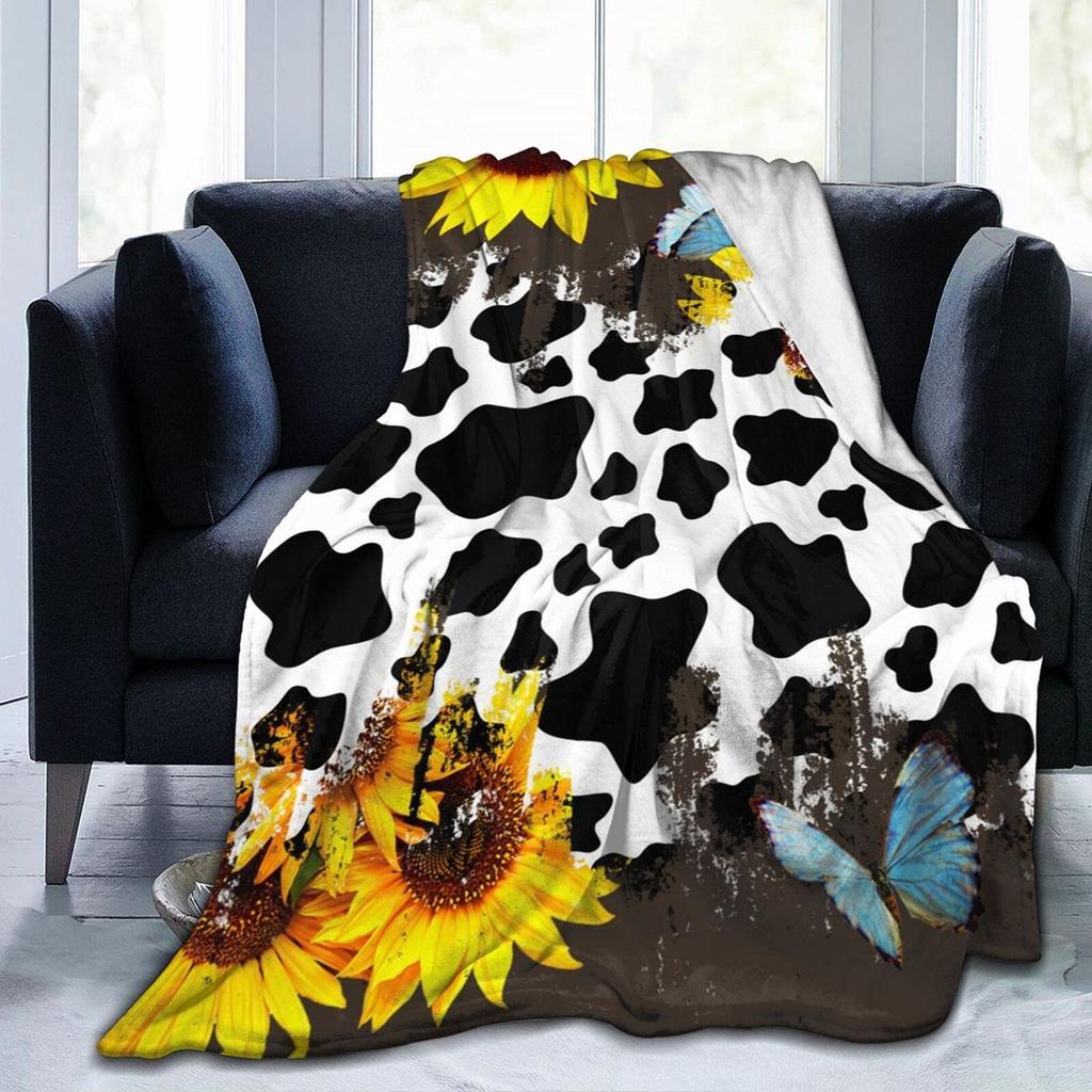 Cow Print Blanket Black White Bed Throws Soft Couch Warm Small Blankets Plush Gift for Daughter Mom, Bedroom Decor Sofa Cozy