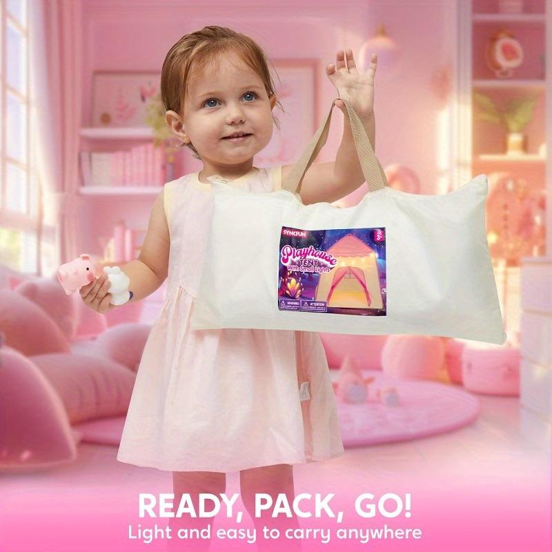 Pink Princess Tent designed for Girls featuring LED Star Lights Big Playhouse Children Castle Enjoy Tent designed for Children Indoor Outdoor