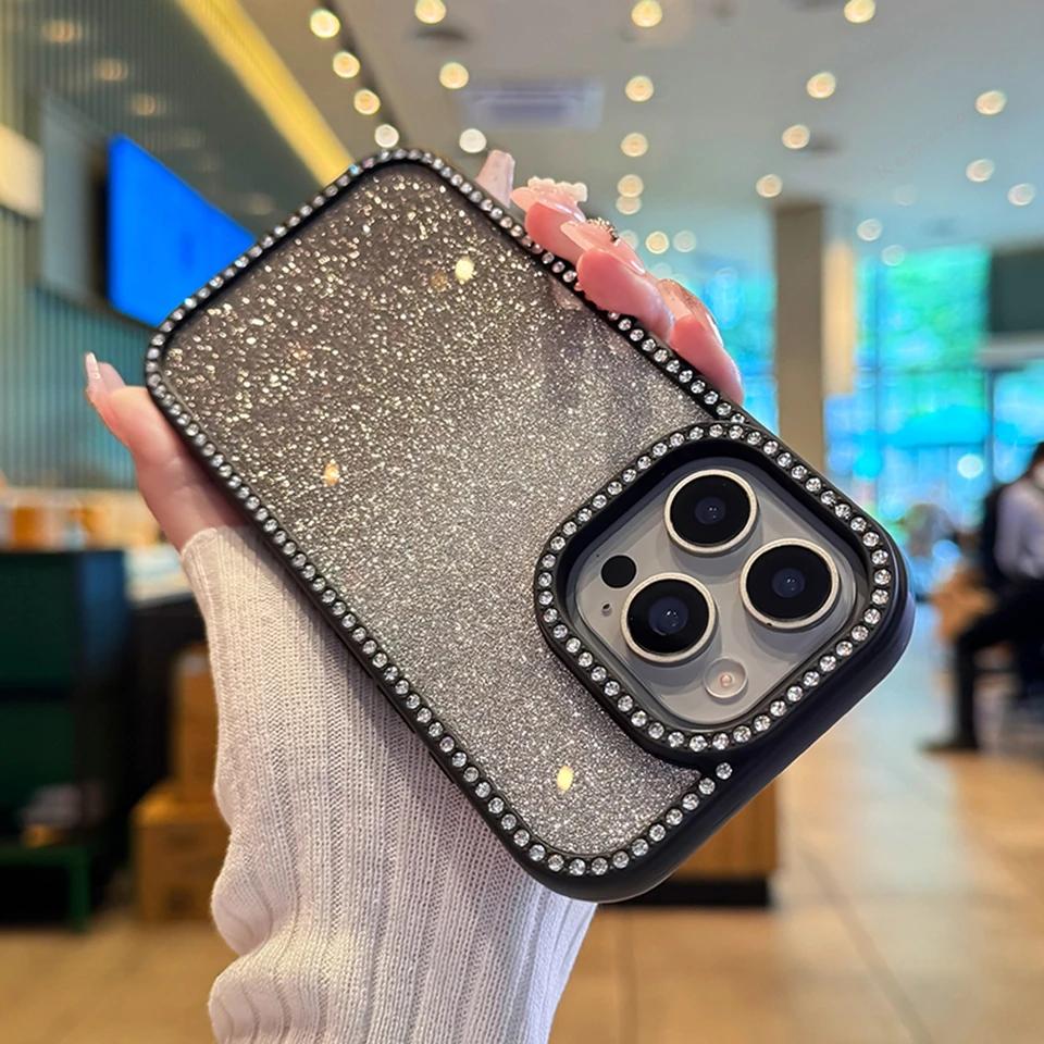 Transparent Diamond Phone Case for iPhone 16 15 14 Plus 13 12 11 14 15 16 Pro Max 16Pro Bling Glitter Protector Shockproof Cover