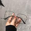 2PCS Women's Plain Glasses with Large Frame Square High-definition Flat Lens Metal Frame Trendy and Fashionable Glasses