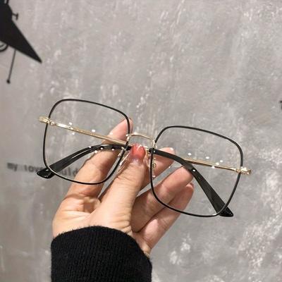 2 szt. Damskie gładkie okulary z dużymi kwadratowymi oprawkami, soczewkami płaskimi o wysokiej rozdzielczości i metalowymi oprawkami, modne i stylowe okulary