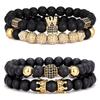 8Mm Black Matte Crown Bracelet Hexagonal Zircon Inlaid Four-piece Bracelet Gold Crown Black Matte Bracelet