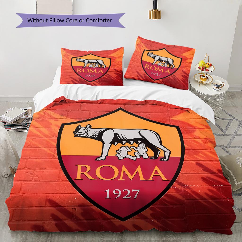 Fotbalový klub AS Řím Vzorované povlečení Sada prošívaných přikrývek Domácí dekorace Dárek (1 * povlak na přikrývku + 2 * povlak na polštář bez výplně)