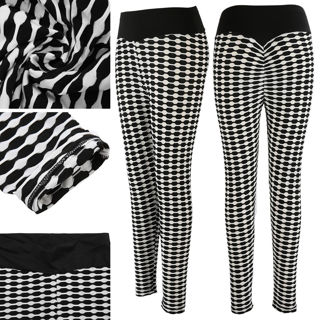 Yoga Pants Butt Lifting Elastic High Waisted Women Leggings Black and White for WorkoutXL