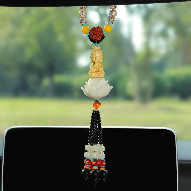 

Car Interior Decor With Peach Wood Guanyin And Lotus Flower For Peaceful Commute Style F