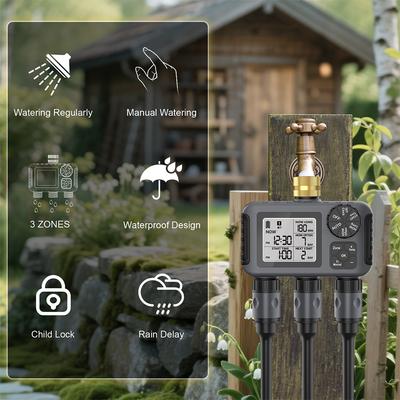 Temporizador Digital de Água com 3 Saídas Sistema de Irrigação Automática Controlador de Tempo Válvula de Água Temporizada para Plantio no Jardim