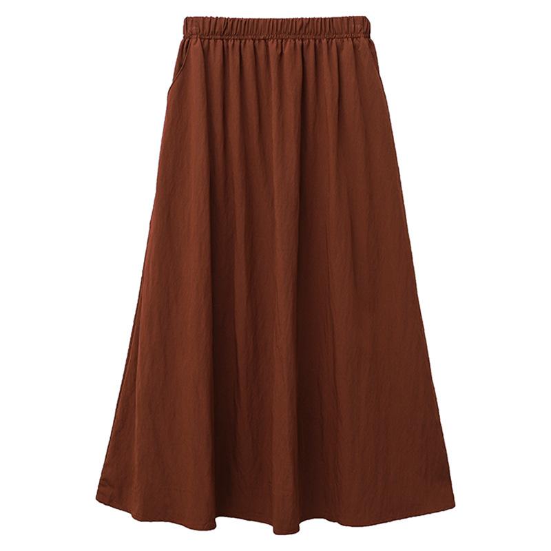 

Casual daily versatile double pocket solid color Yamamoto skirt women, early autumn new high waist elastic literary long A-shaped skirt One size