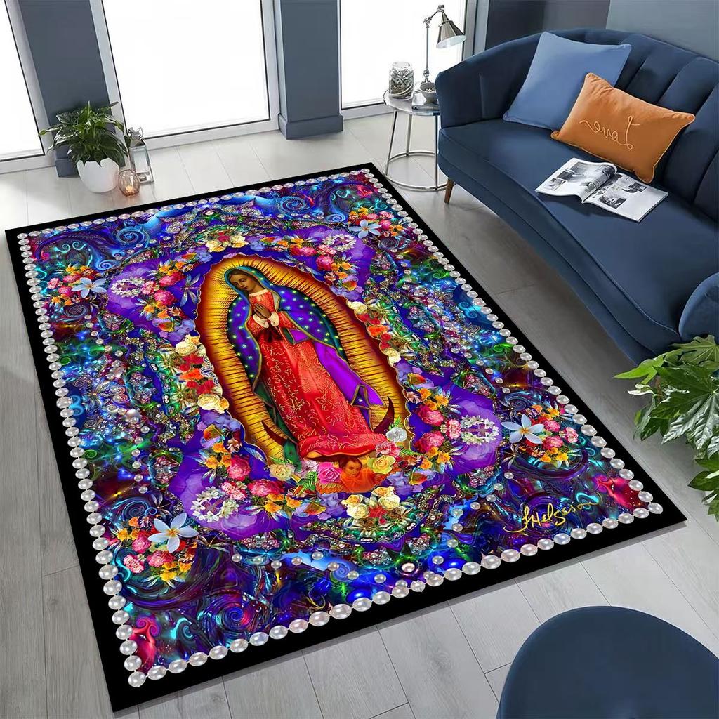 HD Faith Virgin Mary Jesus Blessed Rug Carpet for Bedroom Living Room Sofa Home Doormat Decor,Kids Play Non-slip Floor Mat