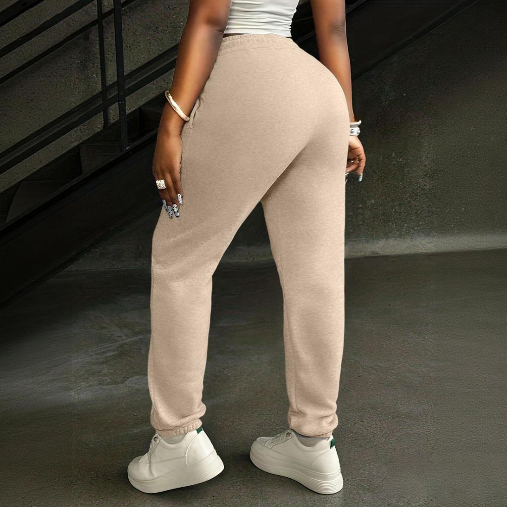 Women's Color Casual Joggers with Elastic Waist and Drawstring, Pockets