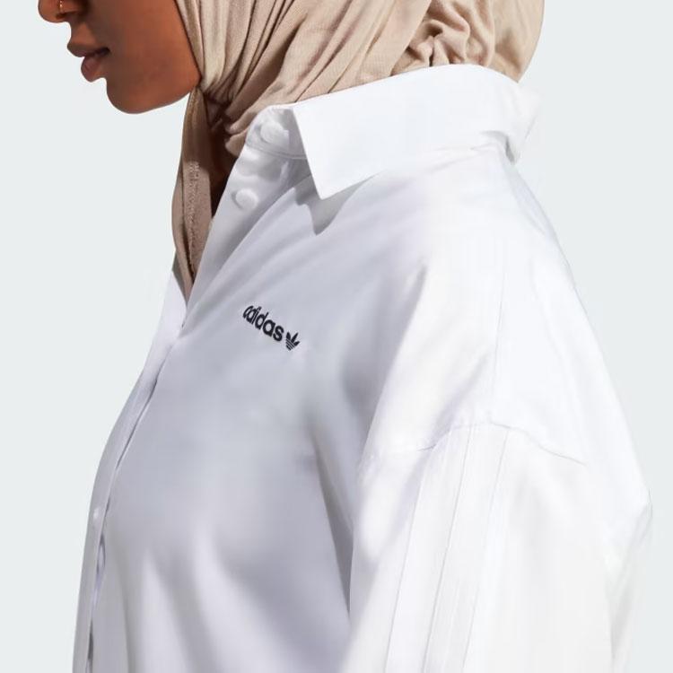 Adidas Originals Trefoil 3-Stripes Oversized Long Sleeve Shirt Women Tops White IR9790