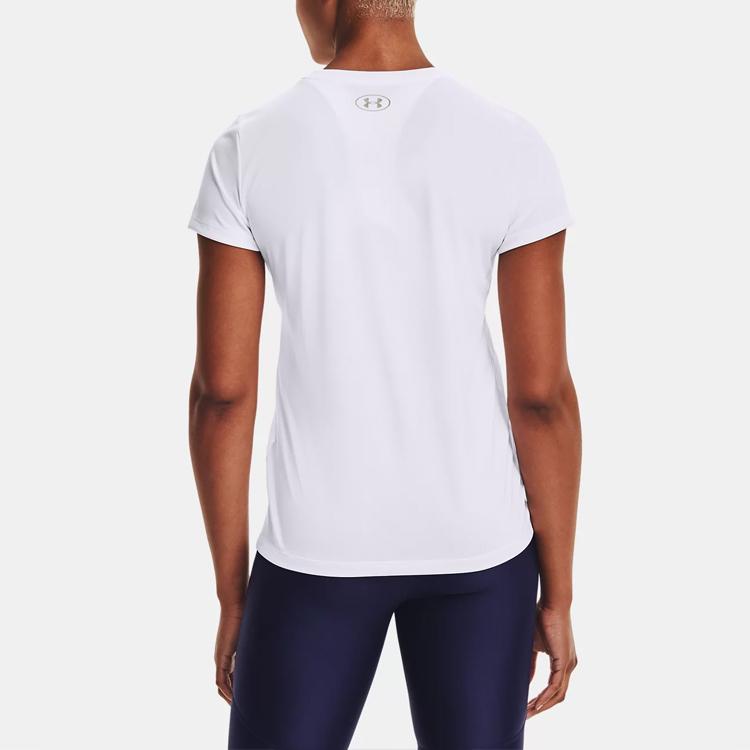 Under Armour Solid Color Logo Print Round Neck Breathable Training Sports Tight Comfortable Short Sleeve T-Shirt Women tops White 1277207-100