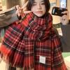 Atmosphere red plaid scarf female winter retro versatile student couple warm scarf Christmas gift
