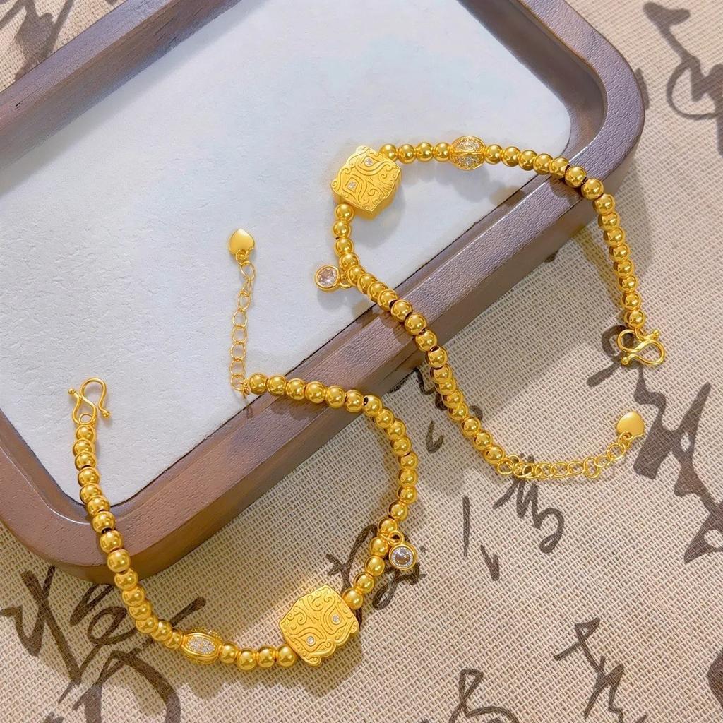 Six-Flower Lotus Pod Auspicious Beast Bracelet Women 24K Gold AU999 Classic Chinese Style, Blessing