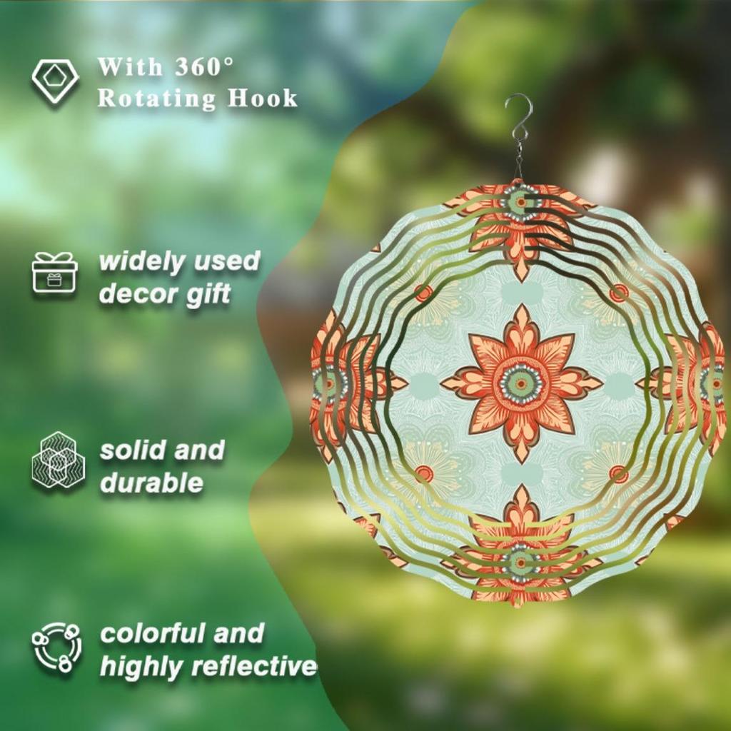 10 Zoll Hängendes Windspiel Böhmischer Stil Blumenmuster Retro-Design 360 Drehbarer Haken für Balkon Hof Frühling Sommer Herbst Dekoration