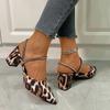 2024 Fashion Shoes Female Closed Toe Women's Slippers Autumn Pointed Toe Leopard Print Slingbacks Shallow Chunky Heels Shoes