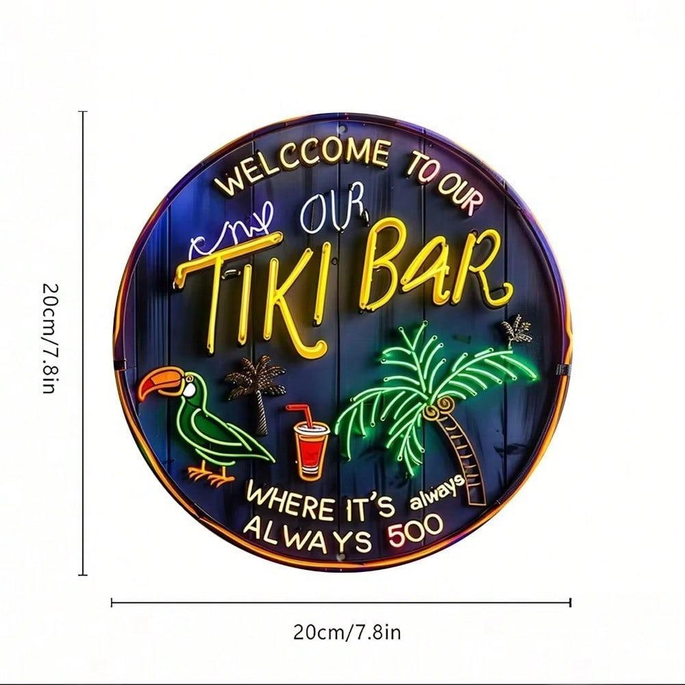 1PC 8x8 Inch Round Retro Metal Sign Welcome To Our Tiki Bar Wall Decor For Bar Home
