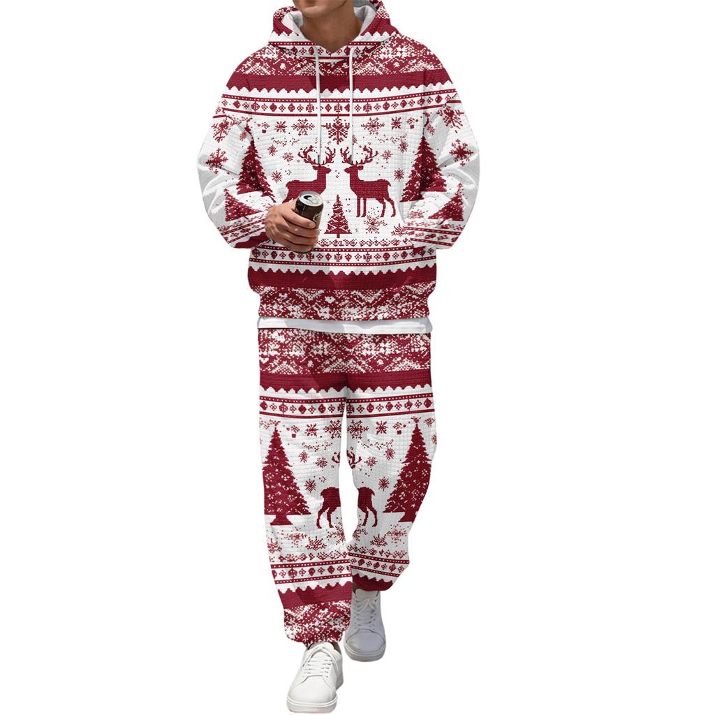 Men's Casual Sweatshirt Set for Fall Winter with Patterned Design, Comfortable Everyday Wear
