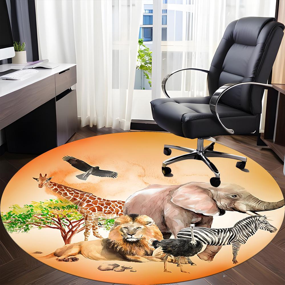1pc Savannah Wildlife Chair Carpet for Office, Non slip, Soft and Durable Office Rug