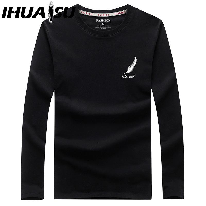 

IHUASU Весенне-осенняя мужская футболка с длинными рукавами Мужская рубашка с круглым воротником Мужская верхняя одежда Футболки XXXXXXL чёрный
