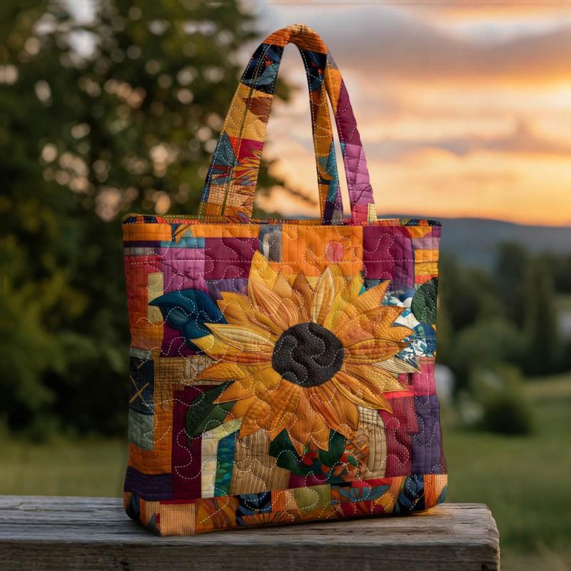 Floral Print Quilted Tote Bag - Shoulder Hand Carry Medium Size Street Style