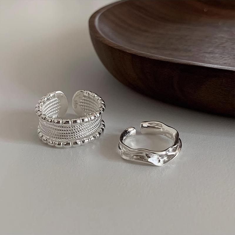 Bague Ouverte Ajustable Style Coréen avec Design Géométrique Tressé pour Femmes