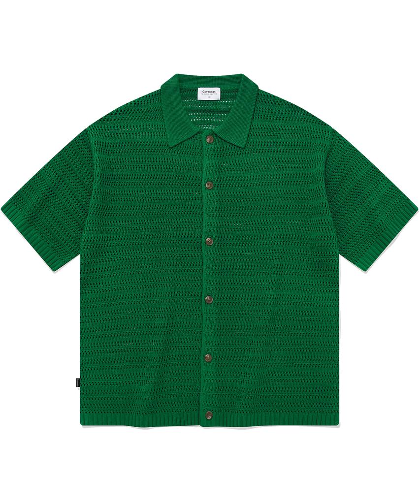 COVERNAT Crochet Half Knit Shirt Green