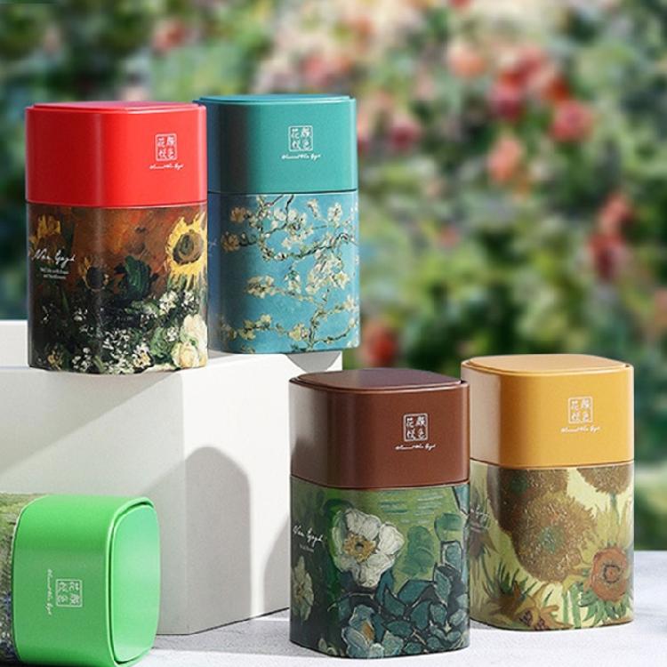 Loose Tea Storage Oil Painting Pattern Coffee Storage Container Tea Canister Can