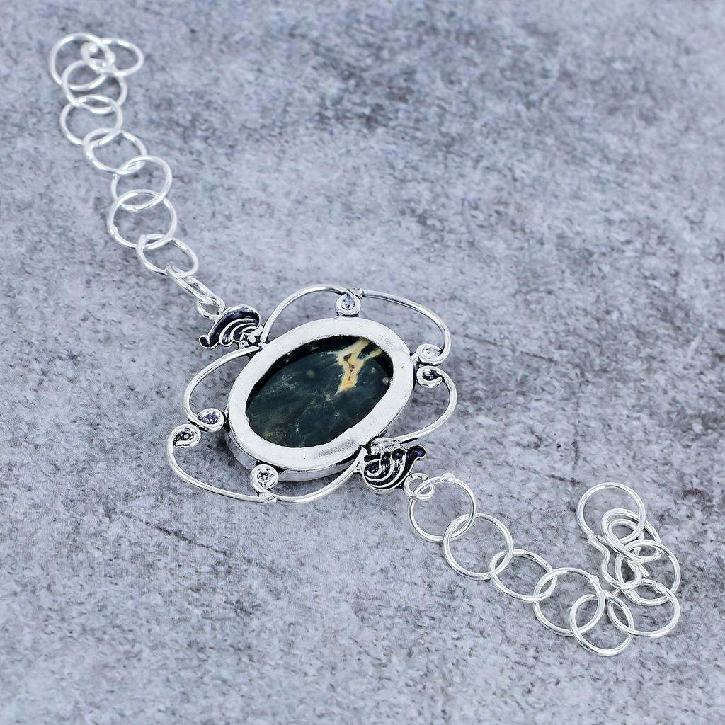 Ocean Jasper Gemstone Handmade 925 Sterling Silver Bracelet 7-8" M-2719