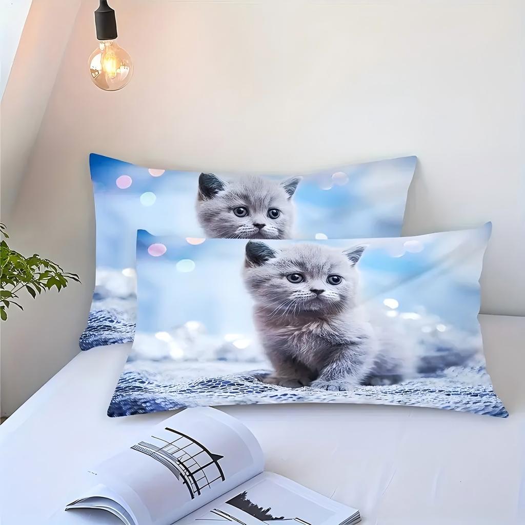 Cute Kitten 3D Printed Duvet Cover Set Soft Comfortable Polyester Luxury Bedding Set Cute Animal Style Quilt Cover Pillowcases