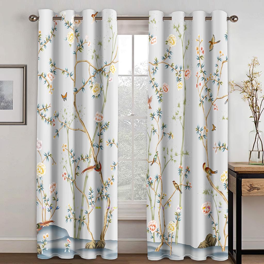 3D Flowers Classical Art Green Yellow Curtains 2 Panels Applicable Living Room Bedroom Kitchen Balcony Window Decor