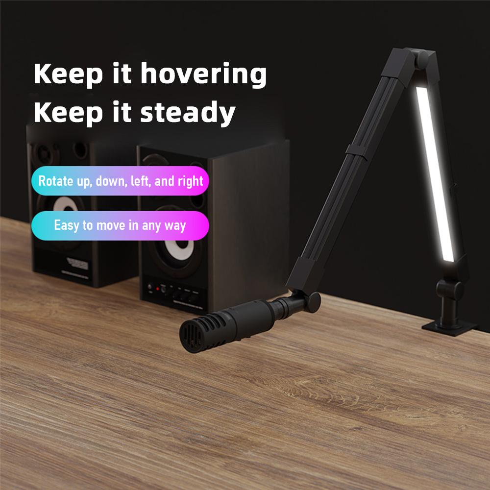 Desktop Microphone Boom Arm with LED Fill Light 2700K-6500K & Remote Control Desk Mount Mic Stand