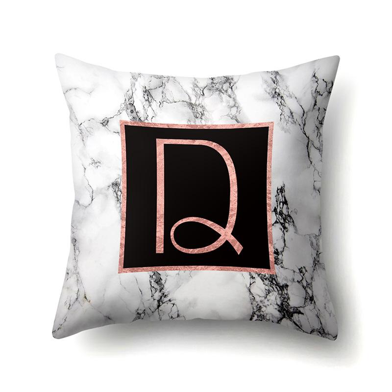 Polyester Pillowcase 26 English Letters Rose Gold Home Marble Decorative Printed Pillowcase