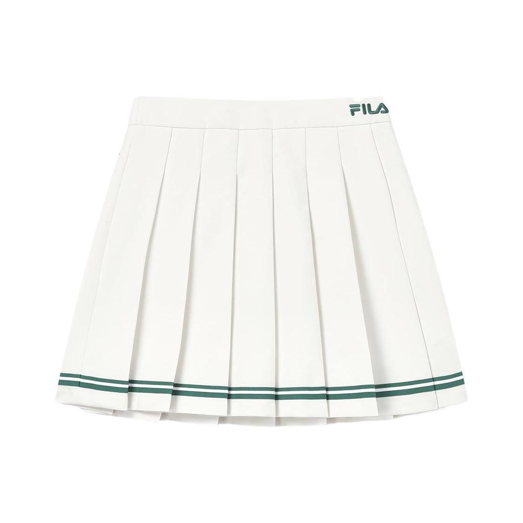 FILA Original Logo Print Tennis Mid Waist Pleated Skirt Women skirts Cloud-White F11W339309F-WT