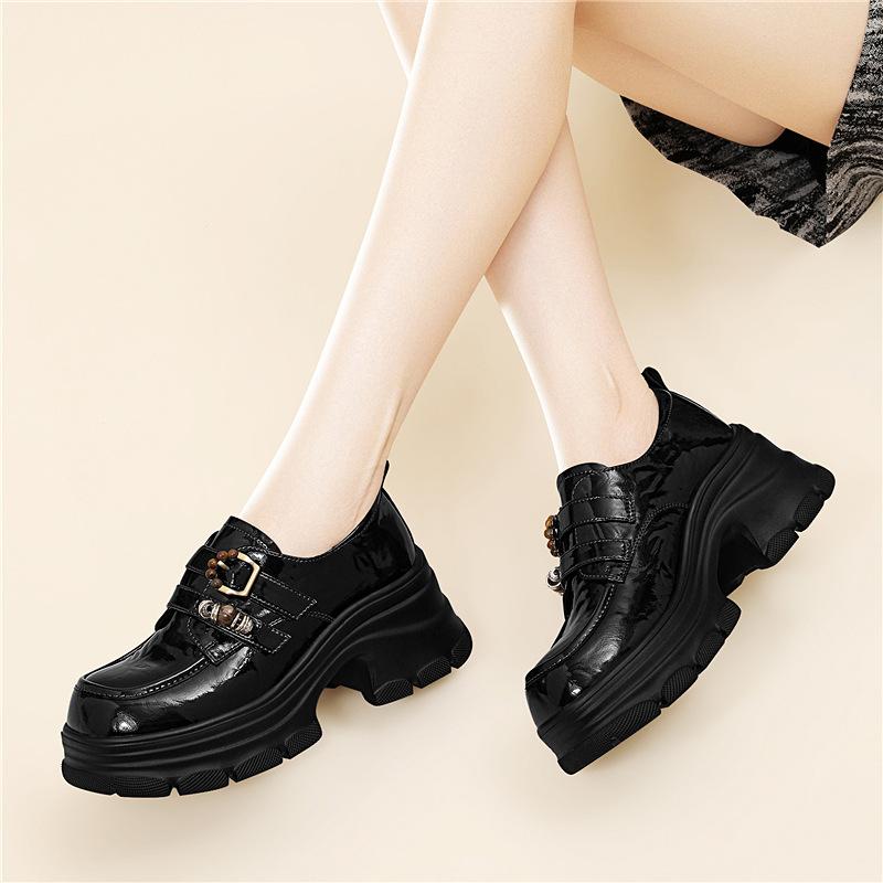 

British style retro loafers women s new fashion platform heightening Mary Jane small leather shoes one pedal single shoes 40