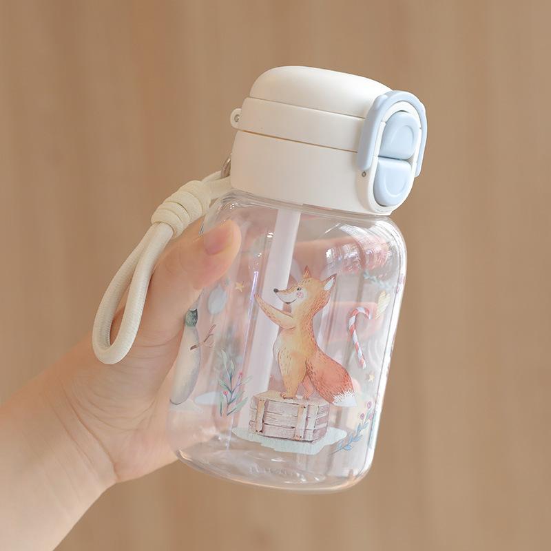 Water bottle simple high value double drinking straw cup cute student drop-proof children's kettle large capacity portable plastic water cup