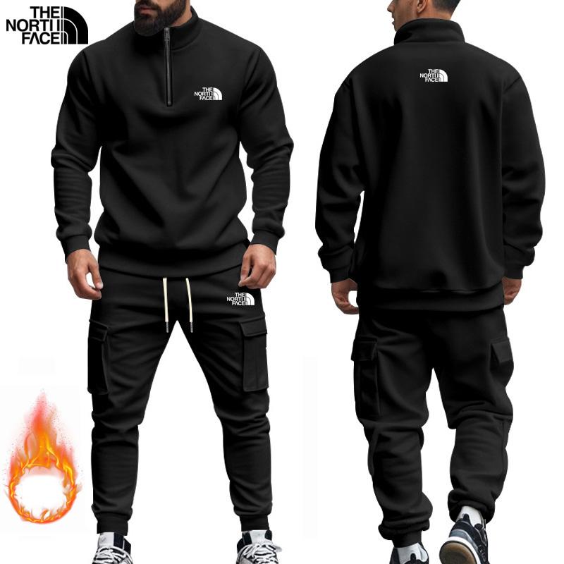 

Классический черный комплект из плюшевых теплых спортивных брюк на молнии для мужчин в новом американском стиле больших размеров на осень и зиму XL чёрный