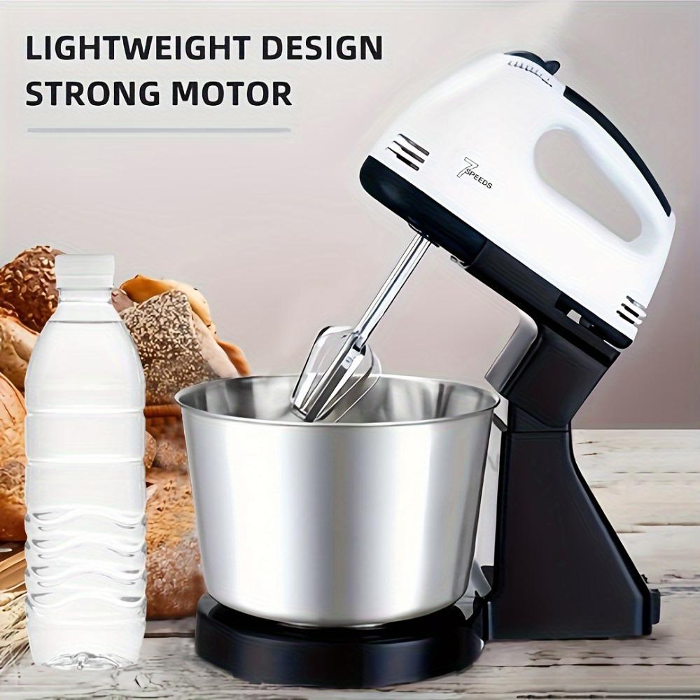 200 Watt Electric Countertop Kitchen Mixer, Whisk, Beater , Ounce Stainless Steel Bowl 7-Speed - Off-White